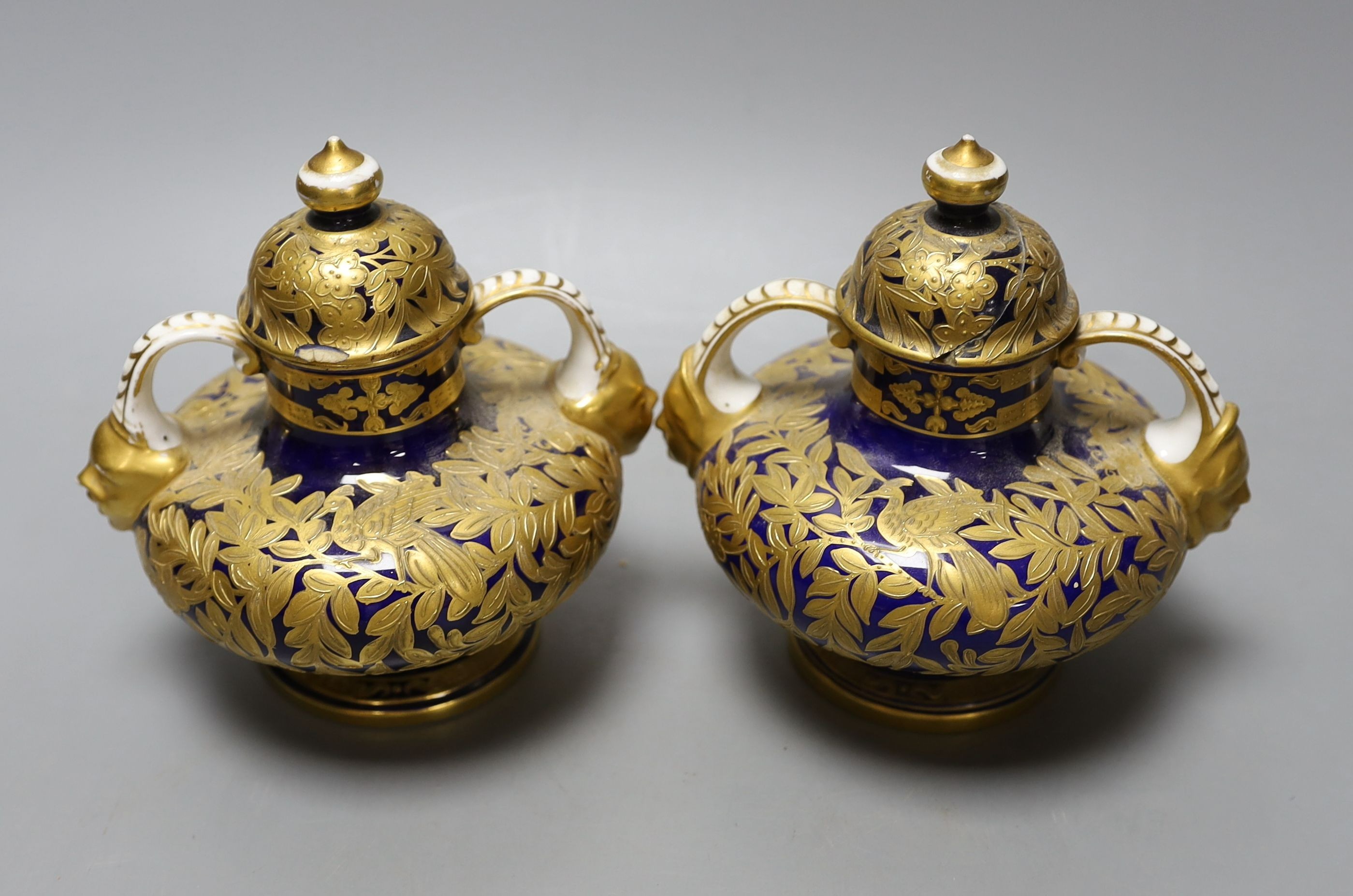 A pair of Crown Derby vases and covers, 13cm